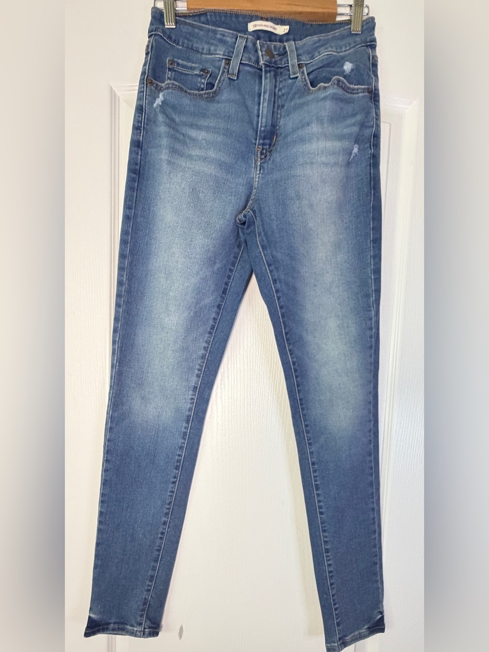 Levi’s 721 High Rise Skinny Jeans W27 L30 Distressed Medium Wash Stretch